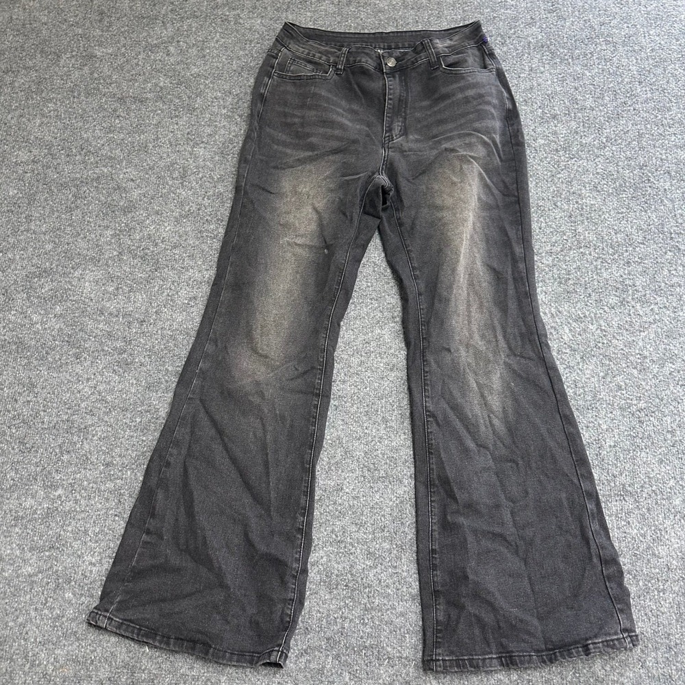 Rock Revival Jeans Womens Size 30 Black Flared Cross Embroidered Faded Denim